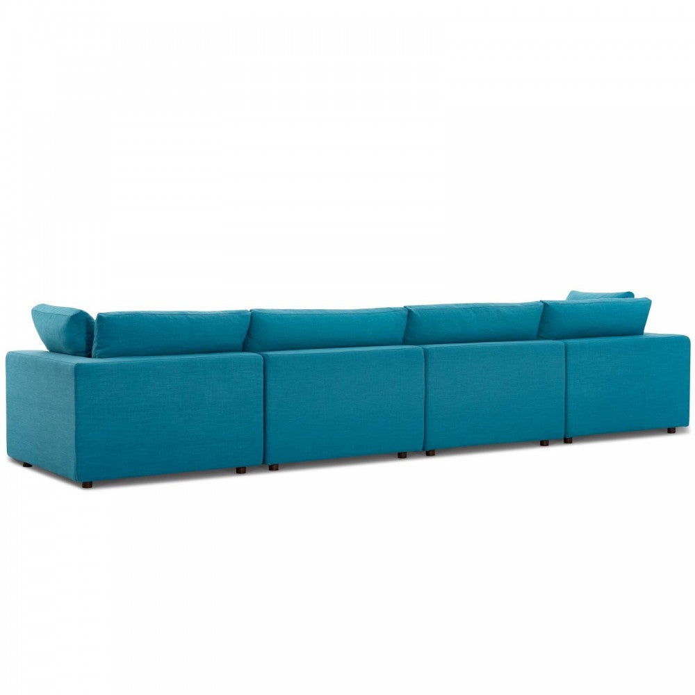 Commix Down Filled Overstuffed 4 Piece Sectional Sofa Set, Teal, EEI-3357-TEA