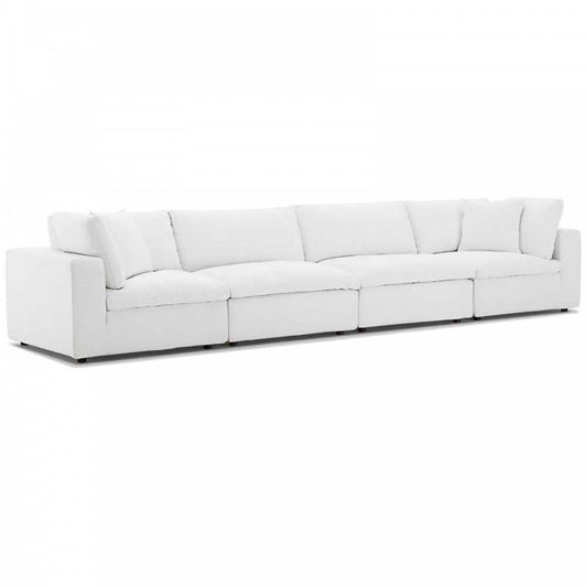 Commix Down Filled Overstuffed 4 Piece Sectional Sofa Set, White, EEI-3357-WHI