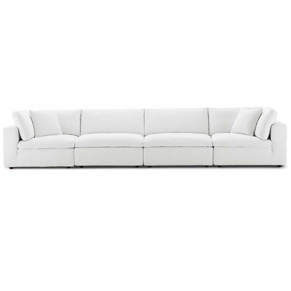 Commix Down Filled Overstuffed 4 Piece Sectional Sofa Set, White, EEI-3357-WHI