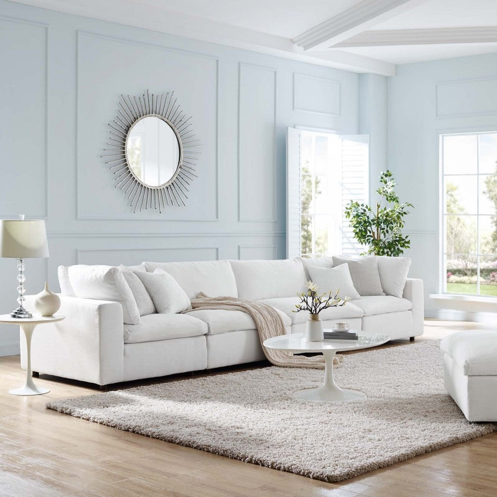 Commix Down Filled Overstuffed 4 Piece Sectional Sofa Set, White, EEI-3357-WHI