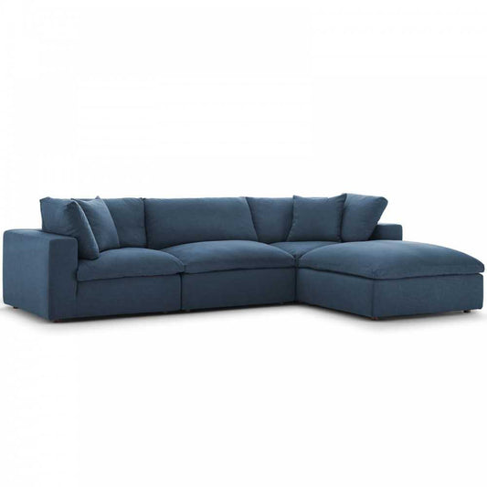 Commix Down Filled Overstuffed 4 Piece Sectional Sofa Set, Azure, EEI-3356-AZU