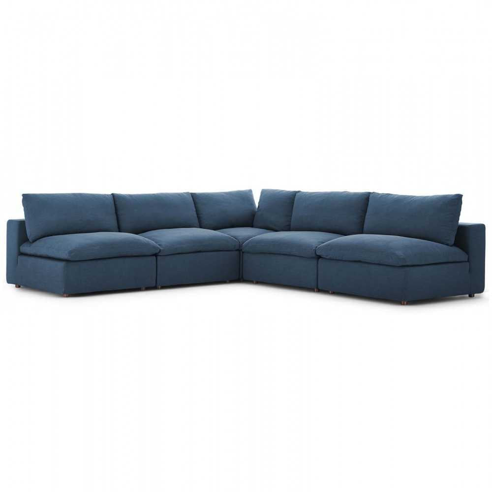 Commix Down Filled Overstuffed 5 Piece Sectional Sofa Set, Azure, EEI-3360-AZU