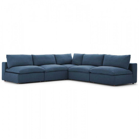 Commix Down Filled Overstuffed 5 Piece Sectional Sofa Set, Azure, EEI-3360-AZU