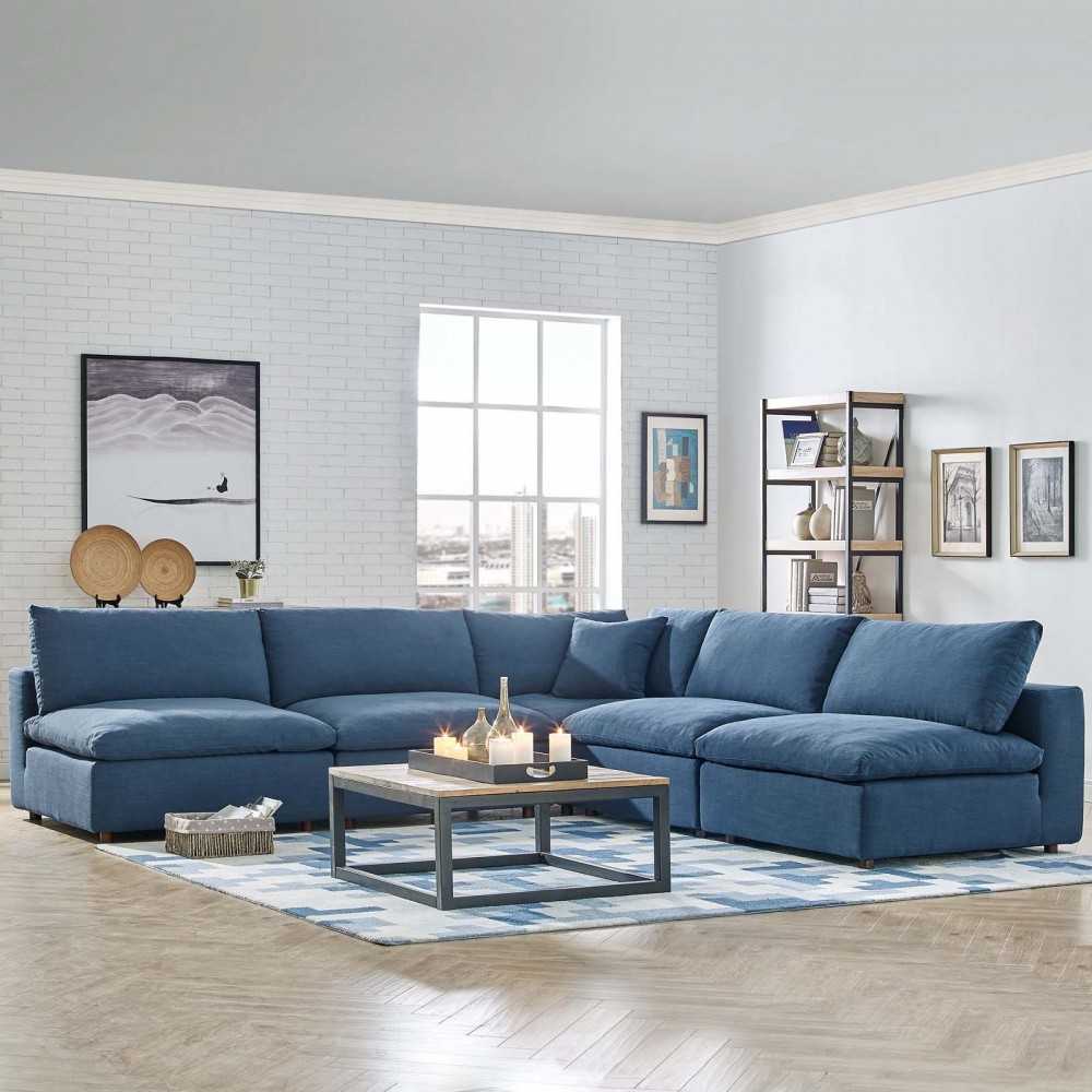 Commix Down Filled Overstuffed 5 Piece Sectional Sofa Set, Azure, EEI-3360-AZU