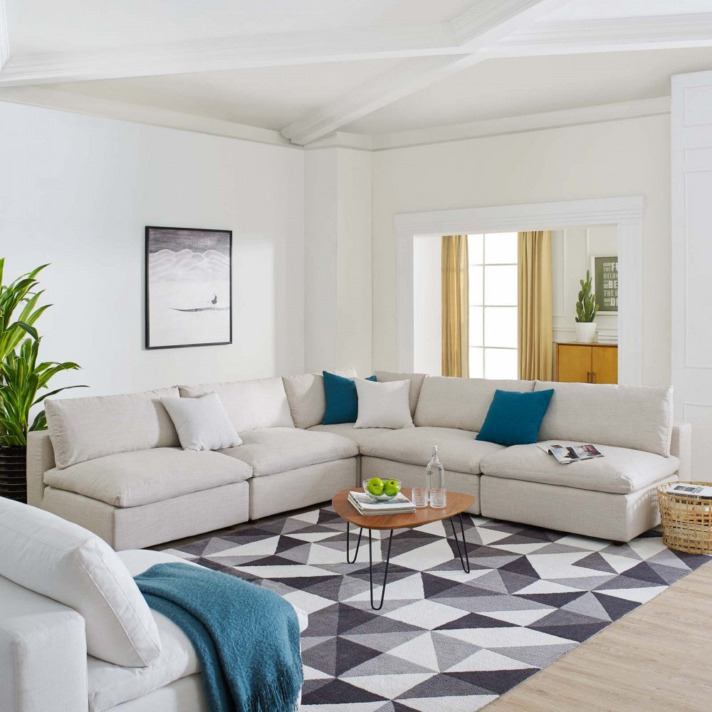 Commix Down Filled Overstuffed 5 Piece Sectional Sofa Set, Beige, EEI-3360-BEI