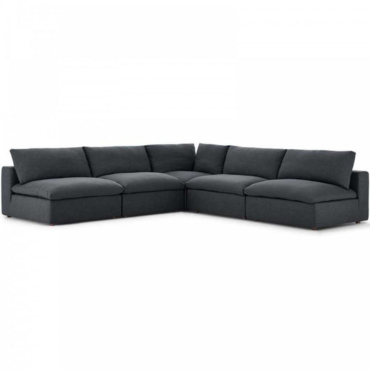 Commix Down Filled Overstuffed 5 Piece Sectional Sofa Set, Gray, EEI-3360-GRY