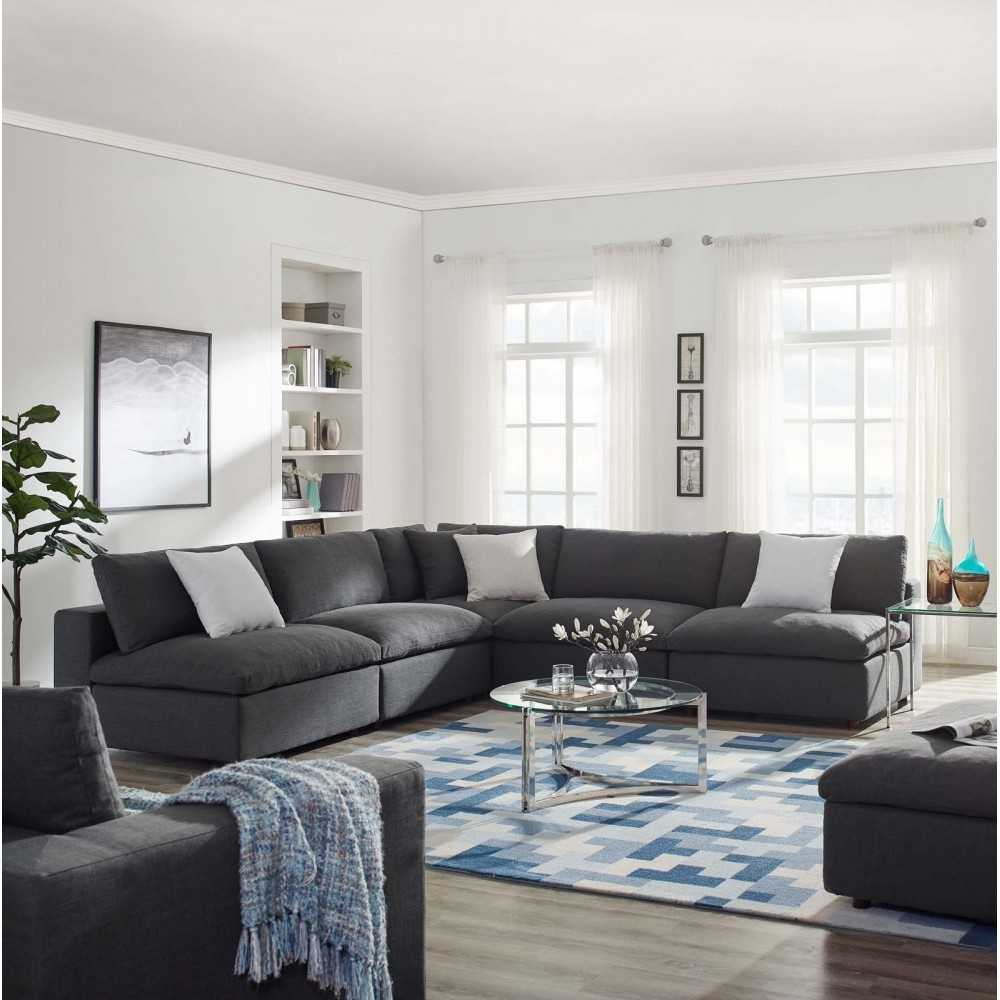 Commix Down Filled Overstuffed 5 Piece Sectional Sofa Set, Gray, EEI-3360-GRY