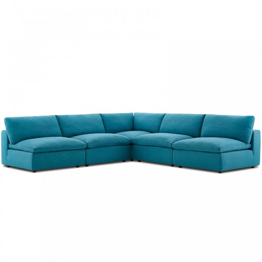 Commix Down Filled Overstuffed 5 Piece Sectional Sofa Set, Teal, EEI-3360-TEA