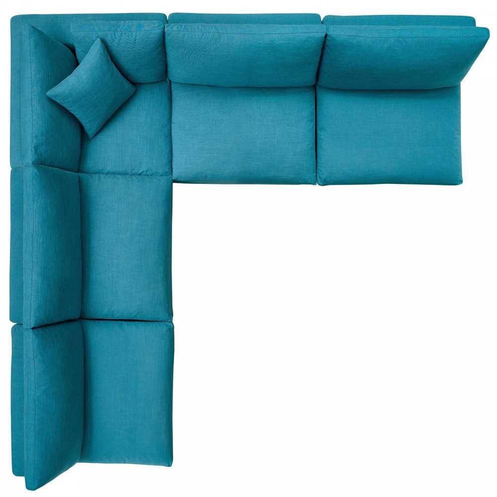 Commix Down Filled Overstuffed 5 Piece Sectional Sofa Set, Teal, EEI-3360-TEA