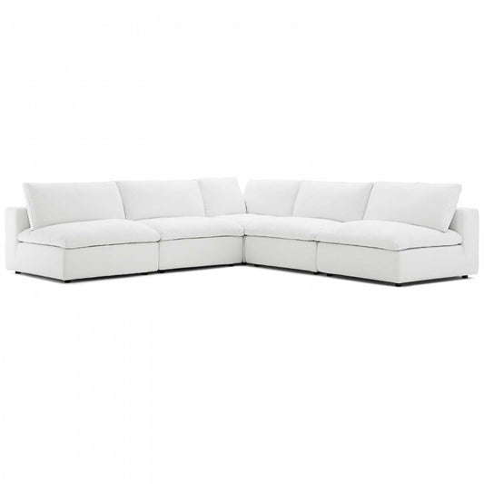 Commix Down Filled Overstuffed 5 Piece Sectional Sofa Set, White, EEI-3360-WHI
