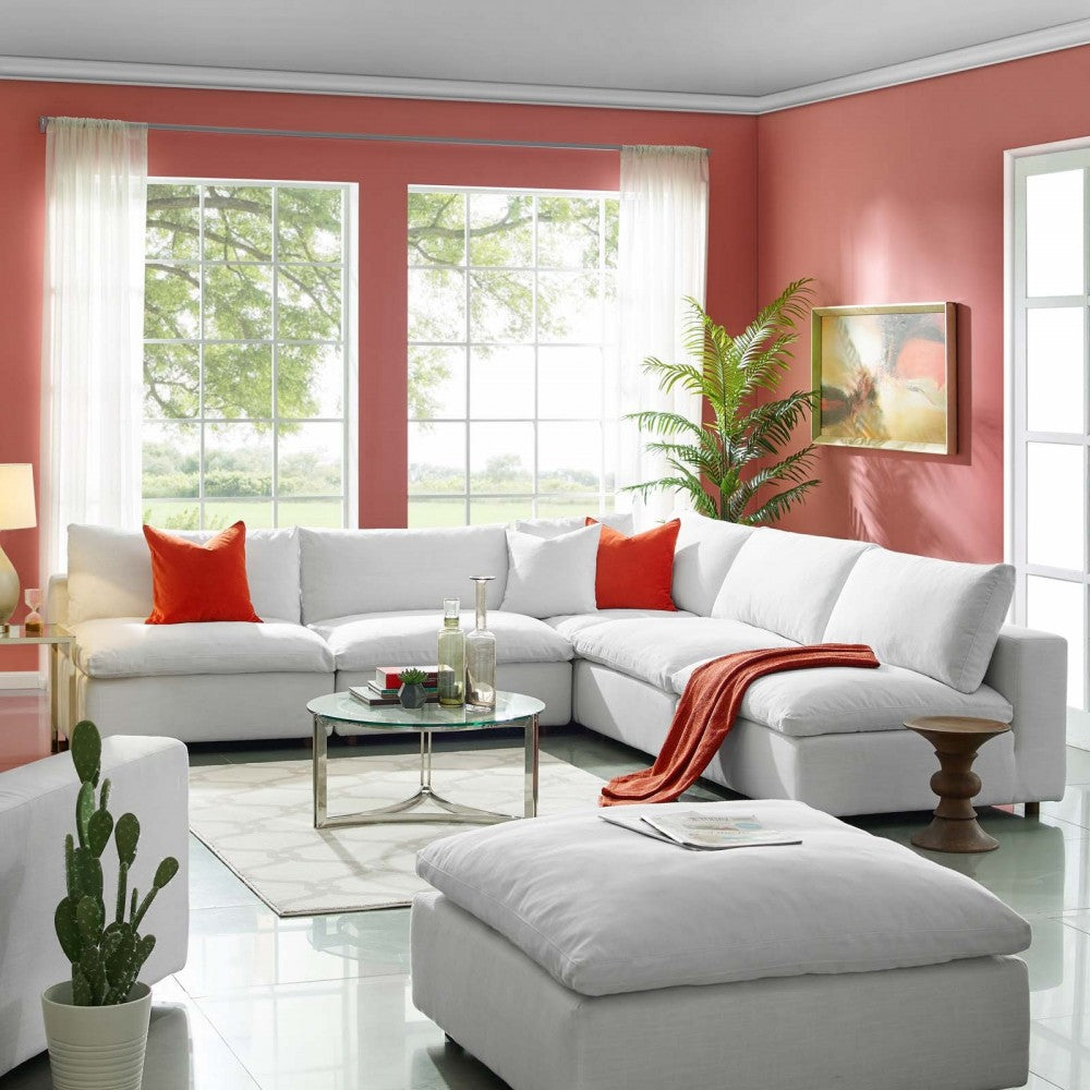 Commix Down Filled Overstuffed 5 Piece Sectional Sofa Set, White, EEI-3360-WHI