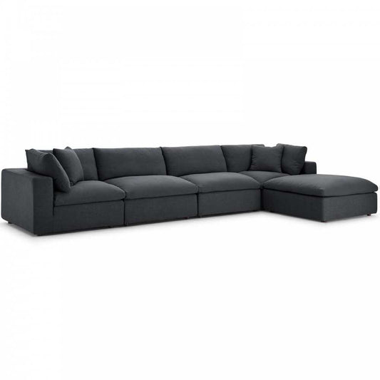 Commix Down Filled Overstuffed 5 Piece Sectional Sofa Set, Gray, EEI-3358-GRY