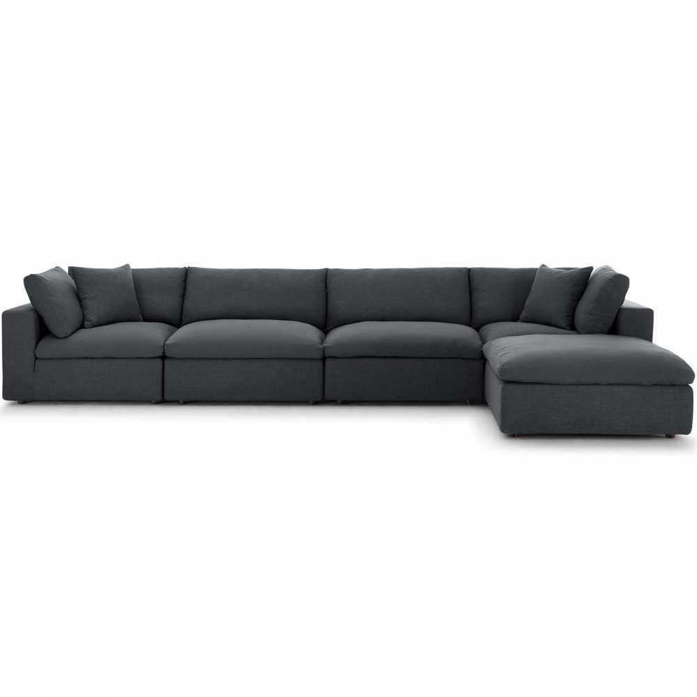 Commix Down Filled Overstuffed 5 Piece Sectional Sofa Set, Gray, EEI-3358-GRY