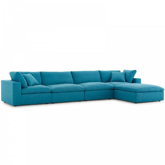 Commix Down Filled Overstuffed 5 Piece Sectional Sofa Set, Teal, EEI-3358-TEA