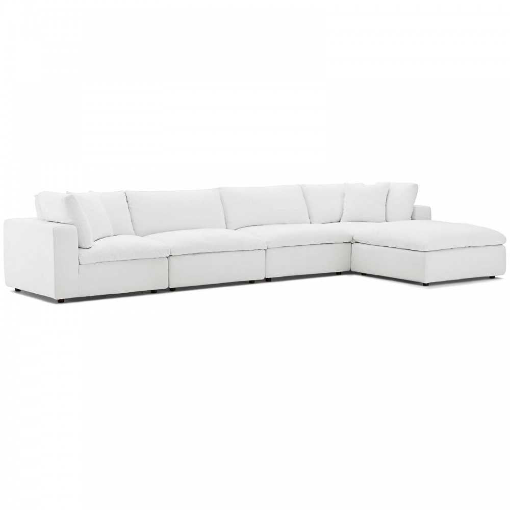 Commix Down Filled Overstuffed 5 Piece Sectional Sofa Set, White, EEI-3358-WHI