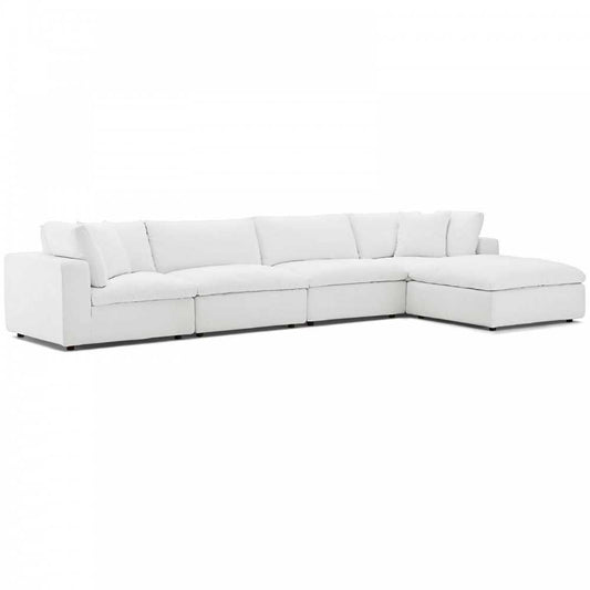 Commix Down Filled Overstuffed 5 Piece Sectional Sofa Set, White, EEI-3358-WHI