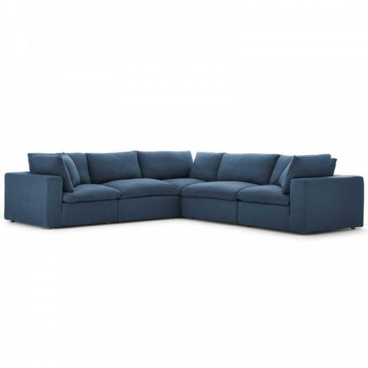 Commix Down Filled Overstuffed 5 Piece Sectional Sofa Set, Azure, EEI-3359-AZU
