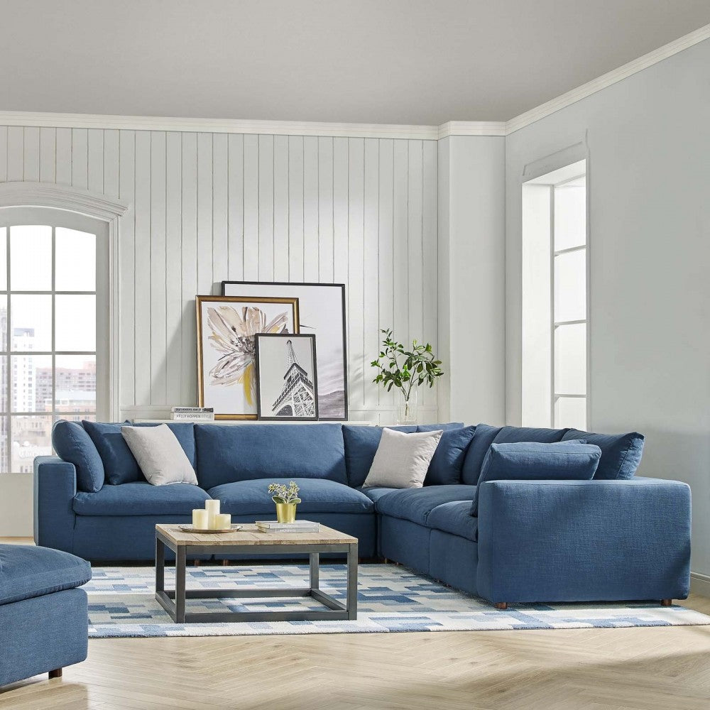 Commix Down Filled Overstuffed 5 Piece Sectional Sofa Set, Azure, EEI-3359-AZU
