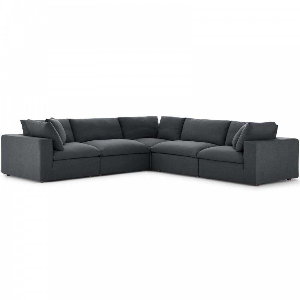 Commix Down Filled Overstuffed 5 Piece Sectional Sofa Set, Gray, EEI-3359-GRY