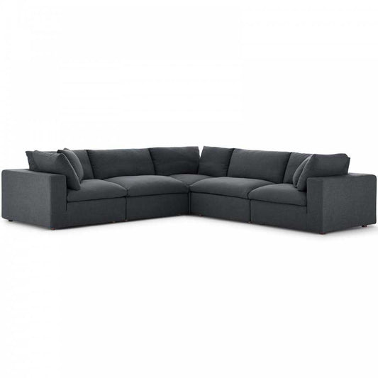 Commix Down Filled Overstuffed 5 Piece Sectional Sofa Set, Gray, EEI-3359-GRY