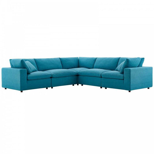 Commix Down Filled Overstuffed 5 Piece Sectional Sofa Set, Teal, EEI-3359-TEA