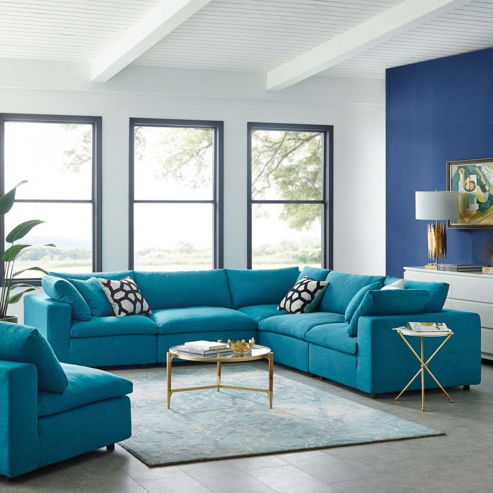 Commix Down Filled Overstuffed 5 Piece Sectional Sofa Set, Teal, EEI-3359-TEA