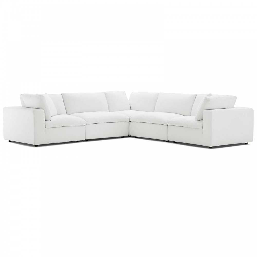 Commix Down Filled Overstuffed 5 Piece Sectional Sofa Set, White, EEI-3359-WHI