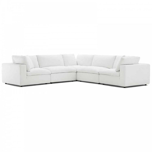 Commix Down Filled Overstuffed 5 Piece Sectional Sofa Set, White, EEI-3359-WHI