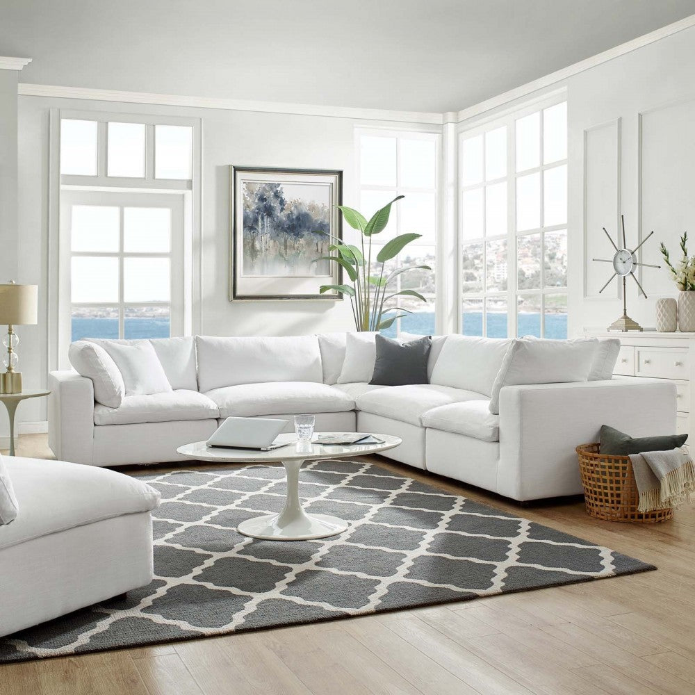 Commix Down Filled Overstuffed 5 Piece Sectional Sofa Set, White, EEI-3359-WHI