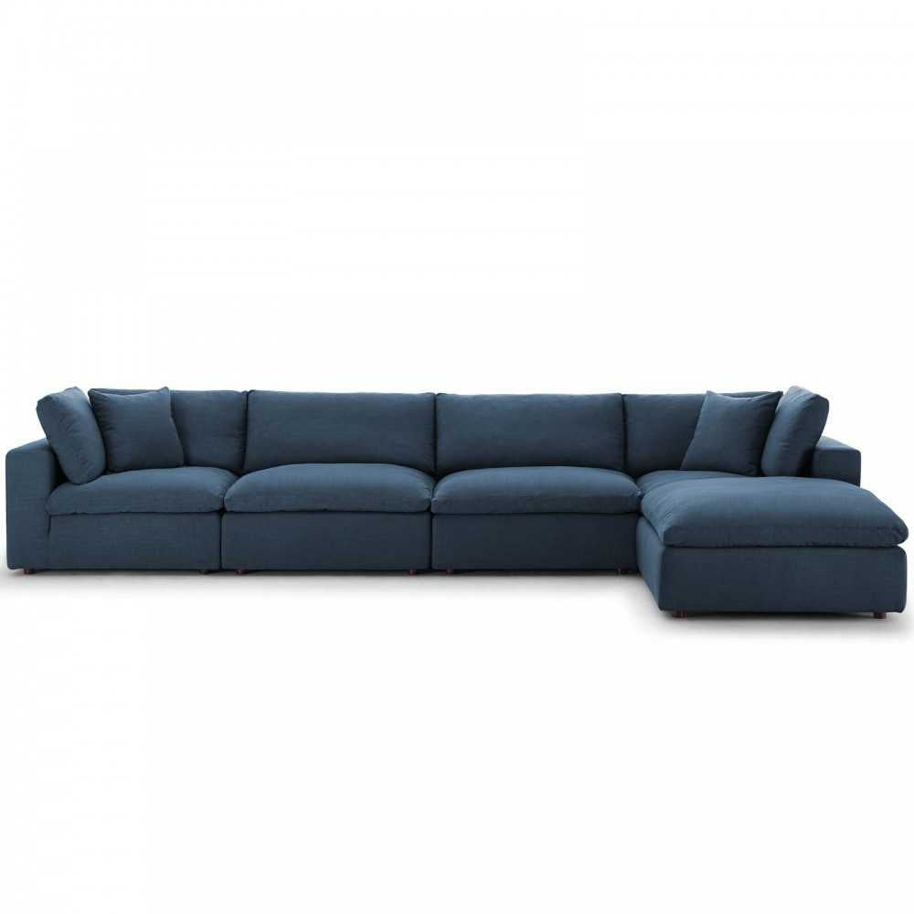 Commix Down Filled Overstuffed 5 Piece Sectional Sofa Set, Azure, EEI-3358-AZU