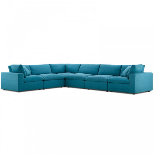 Commix Down Filled Overstuffed 6 Piece Sectional Sofa Set, Teal, EEI-3361-TEA