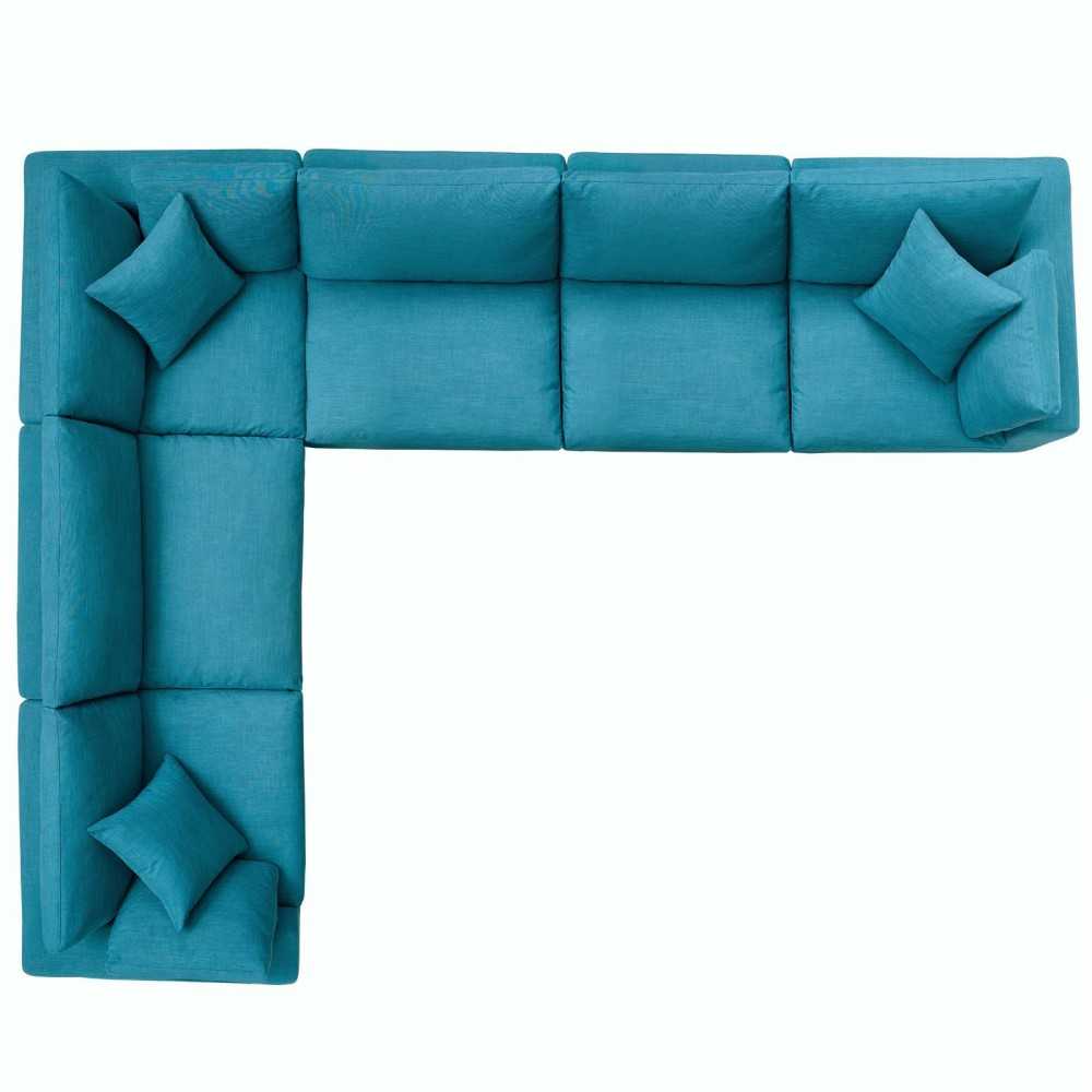 Commix Down Filled Overstuffed 6 Piece Sectional Sofa Set, Teal, EEI-3361-TEA
