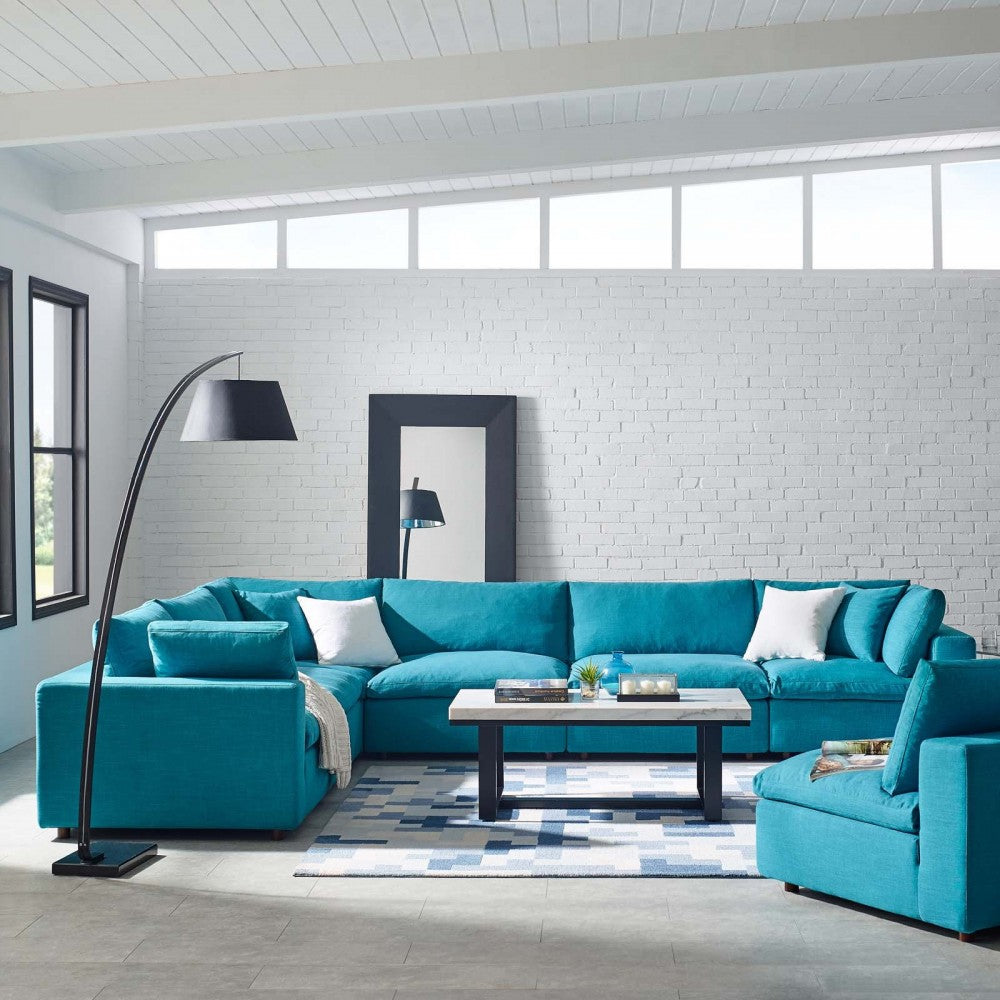 Commix Down Filled Overstuffed 6 Piece Sectional Sofa Set, Teal, EEI-3361-TEA