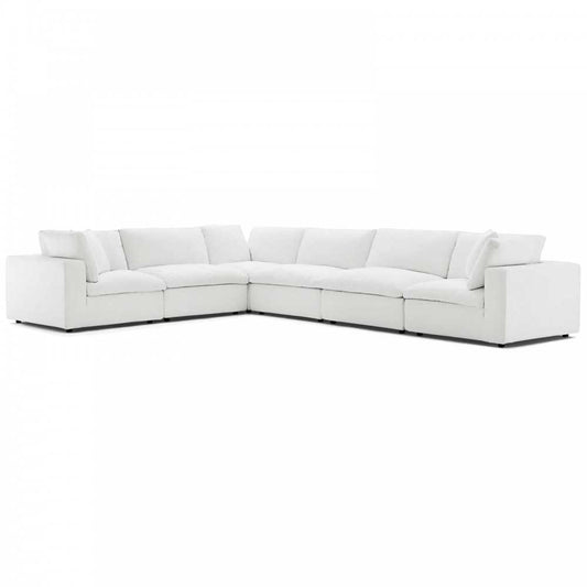 Commix Down Filled Overstuffed 6 Piece Sectional Sofa Set, White, EEI-3361-WHI