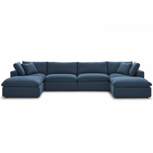 Commix Down Filled Overstuffed 6 Piece Sectional Sofa Set, Azure, EEI-3362-AZU