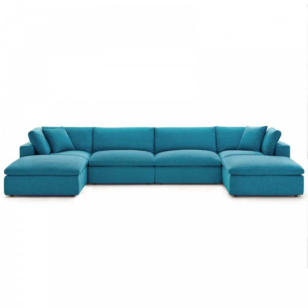 Commix Down Filled Overstuffed 6 Piece Sectional Sofa Set, Teal, EEI-3362-TEA