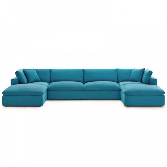 Commix Down Filled Overstuffed 6 Piece Sectional Sofa Set, Teal, EEI-3362-TEA