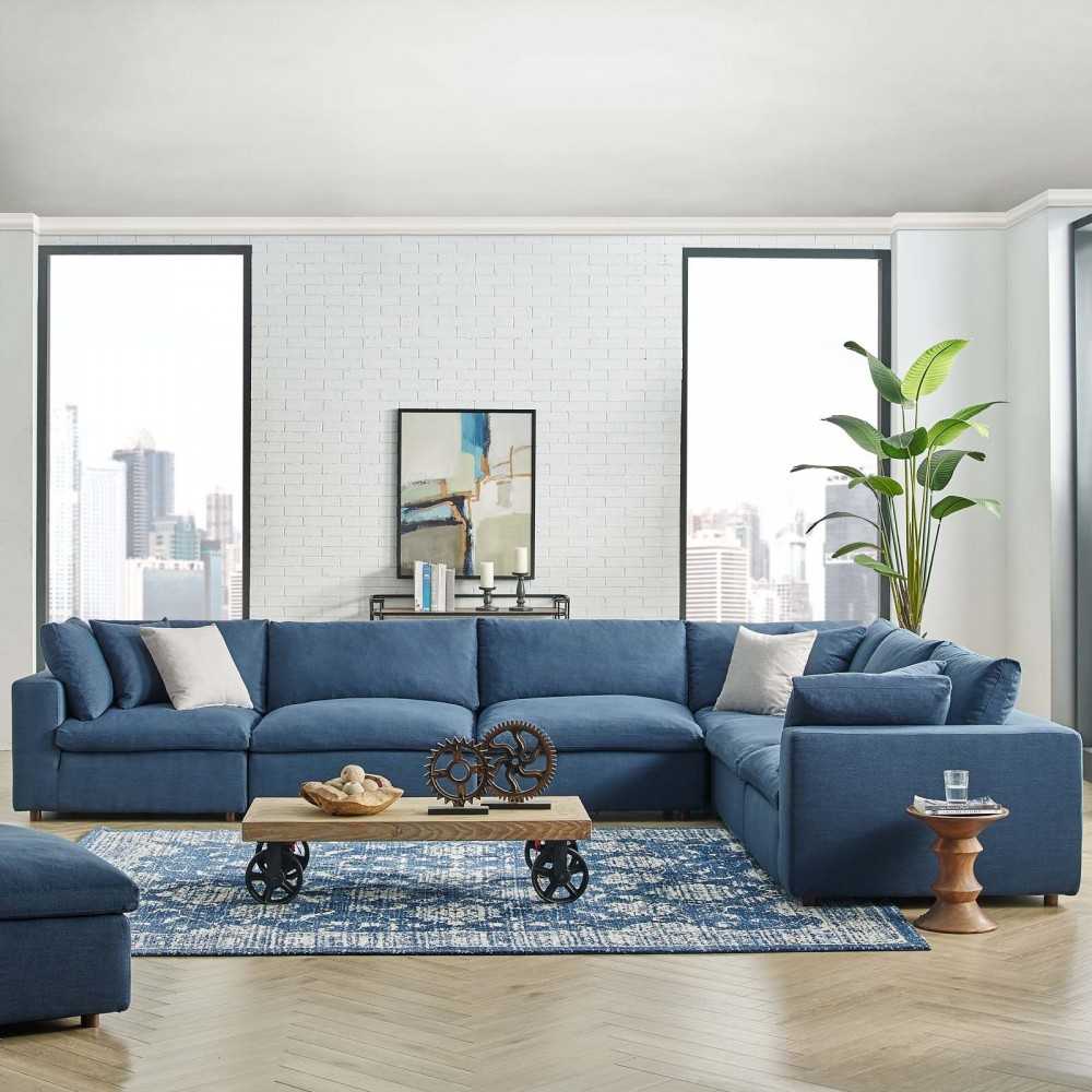 Commix Down Filled Overstuffed 6 Piece Sectional Sofa Set, Azure, EEI-3361-AZU