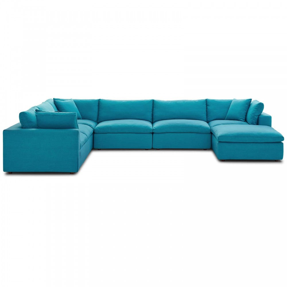 Commix Down Filled Overstuffed 7 Piece Sectional Sofa Set, Teal