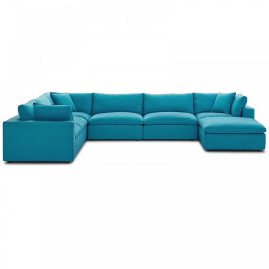 Commix Down Filled Overstuffed 7 Piece Sectional Sofa Set, Teal