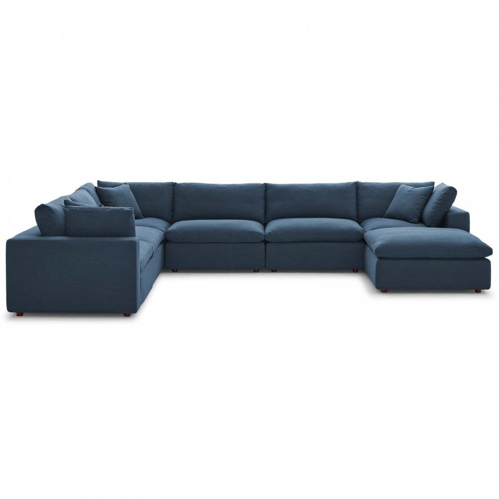 Commix Down Filled Overstuffed 7 Piece Sectional Sofa Set, Azure
