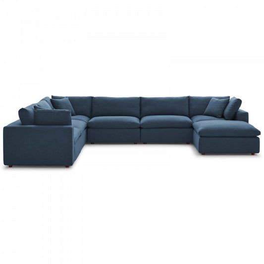 Commix Down Filled Overstuffed 7 Piece Sectional Sofa Set, Azure