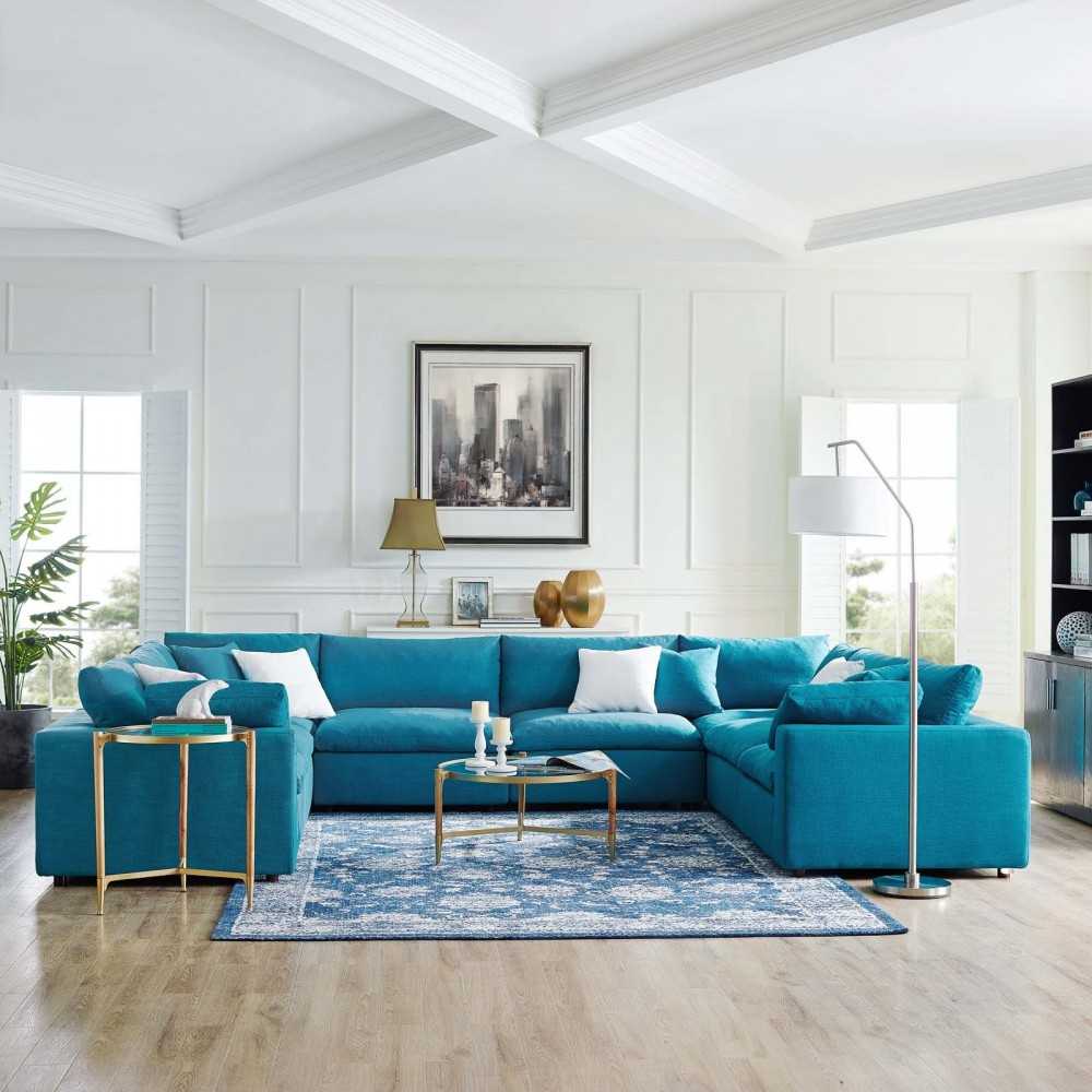 Commix Down Filled Overstuffed 8 Piece Sectional Sofa Set, Teal