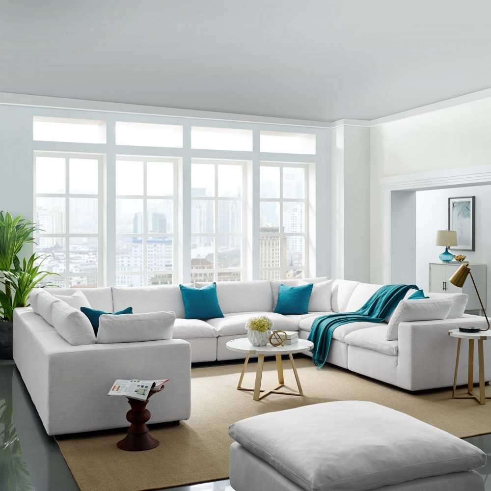 Commix Down Filled Overstuffed 8 Piece Sectional Sofa Set, White