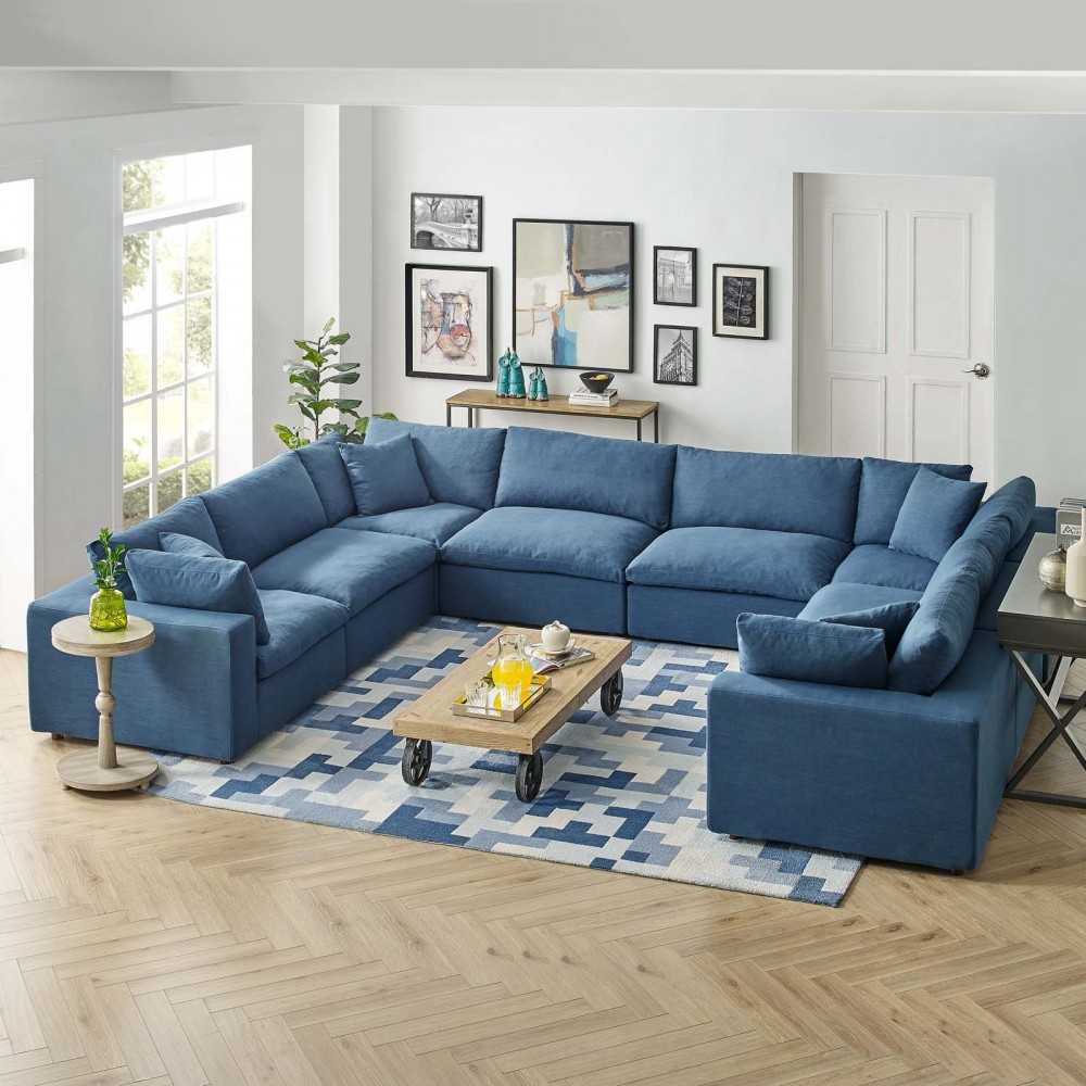 Commix Down Filled Overstuffed 8 Piece Sectional Sofa Set, Azure
