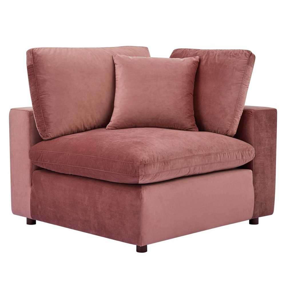 Commix Down Filled Overstuffed Performance Velvet 3-Seater Sofa, Dusty Rose