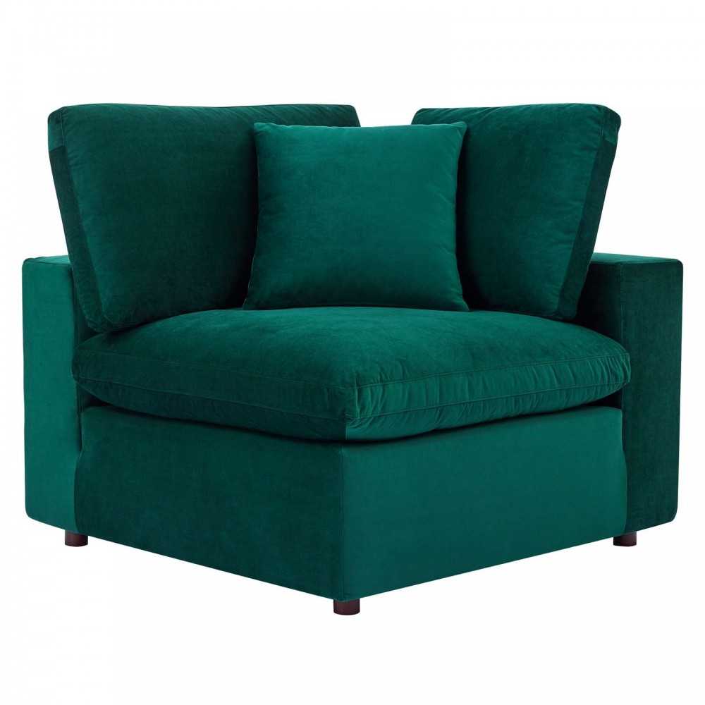 Commix Down Filled Overstuffed Performance Velvet 3-Seater Sofa, Green