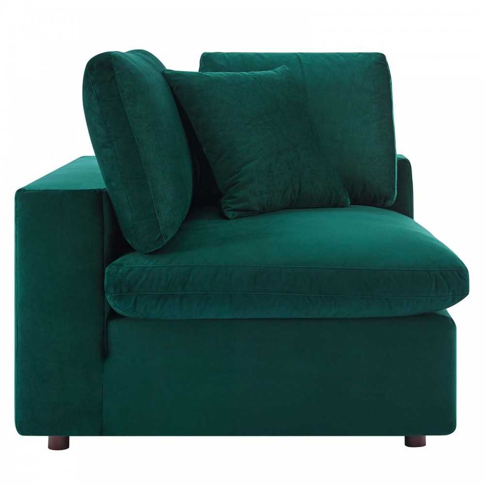 Commix Down Filled Overstuffed Performance Velvet 3-Seater Sofa, Green