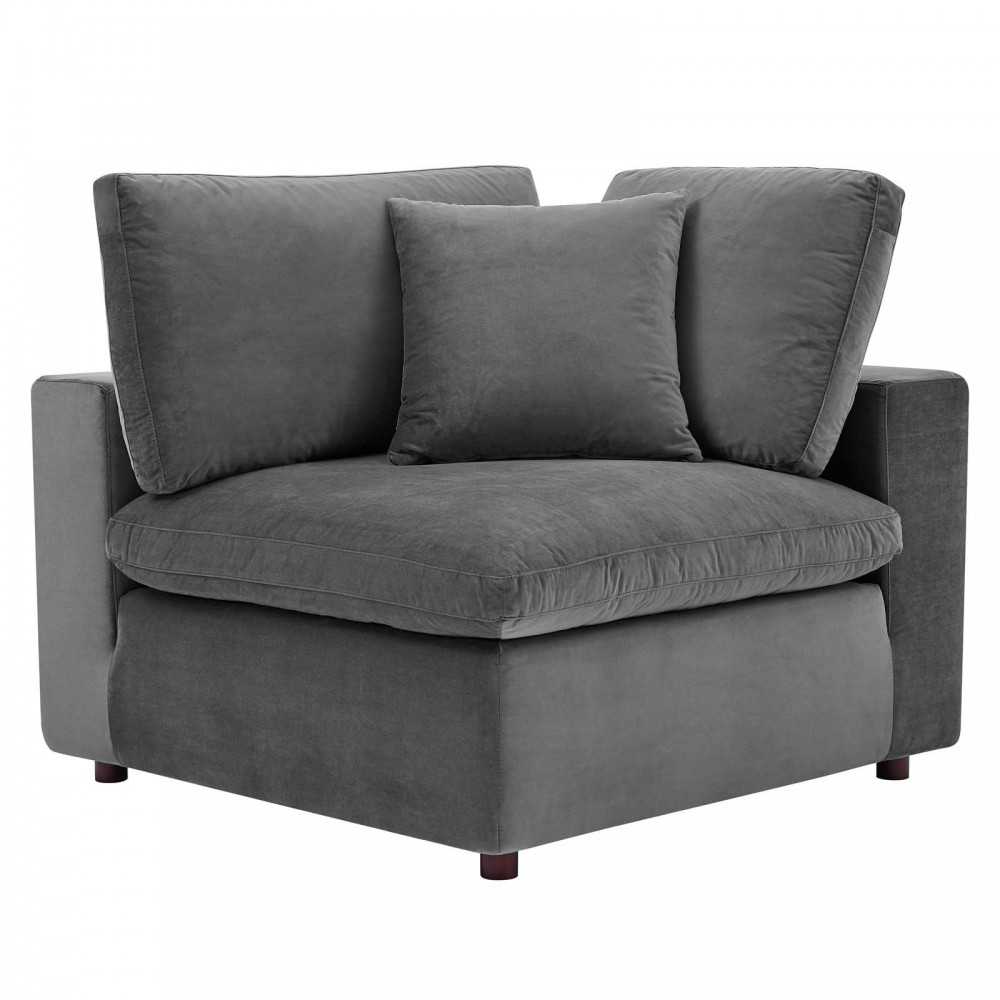 Commix Down Filled Overstuffed Performance Velvet 3-Seater Sofa, Gray