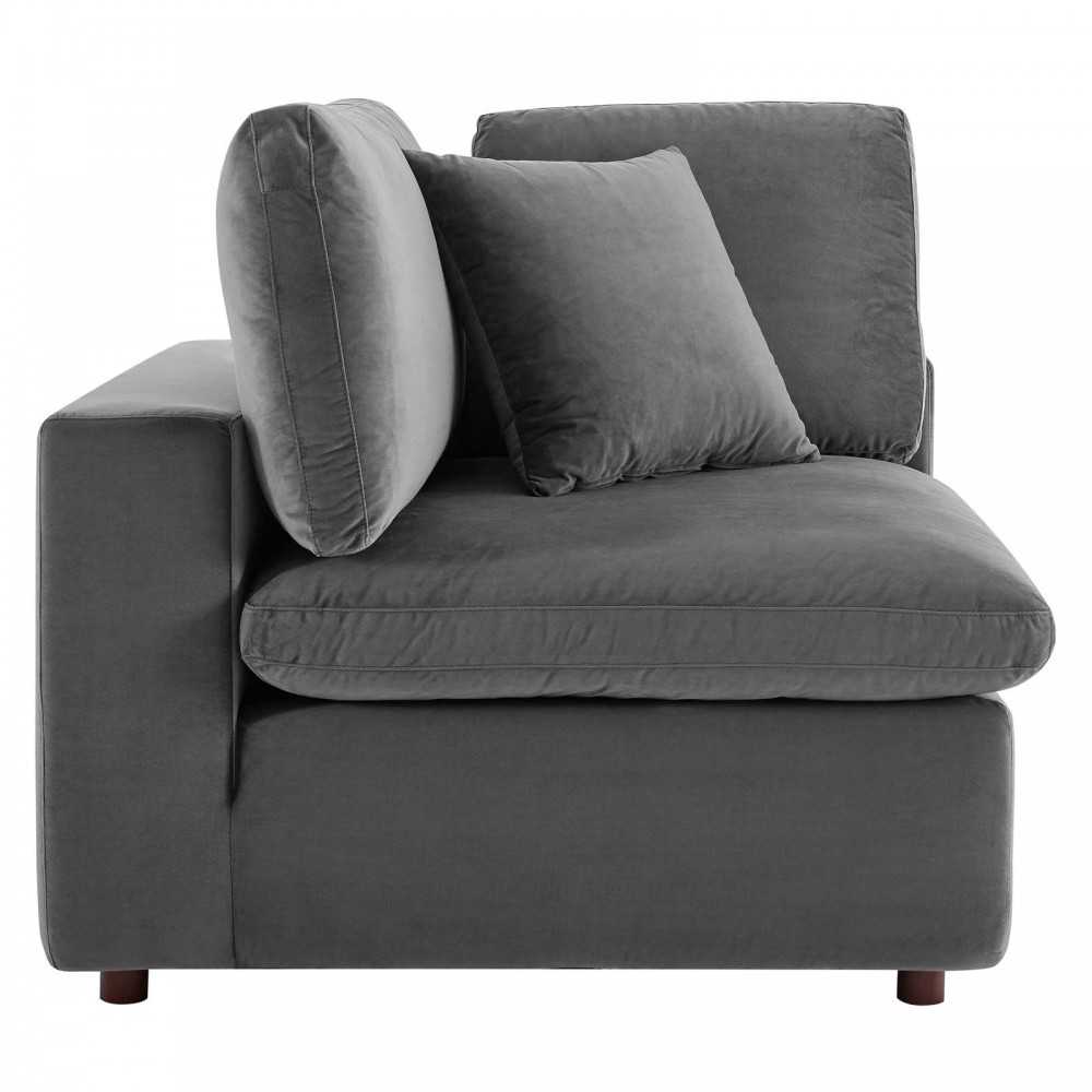 Commix Down Filled Overstuffed Performance Velvet 3-Seater Sofa, Gray